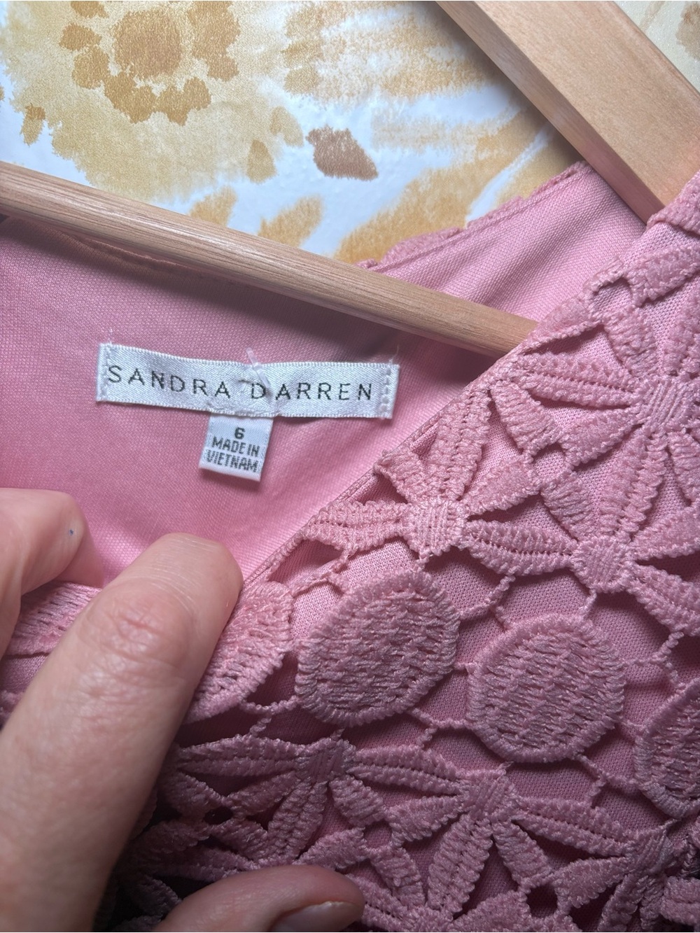 Sandra Darren Dusty Rose Lace Dress | Elegant Cocktail Wedding Guest Shift Dress - Picture 3 of 11